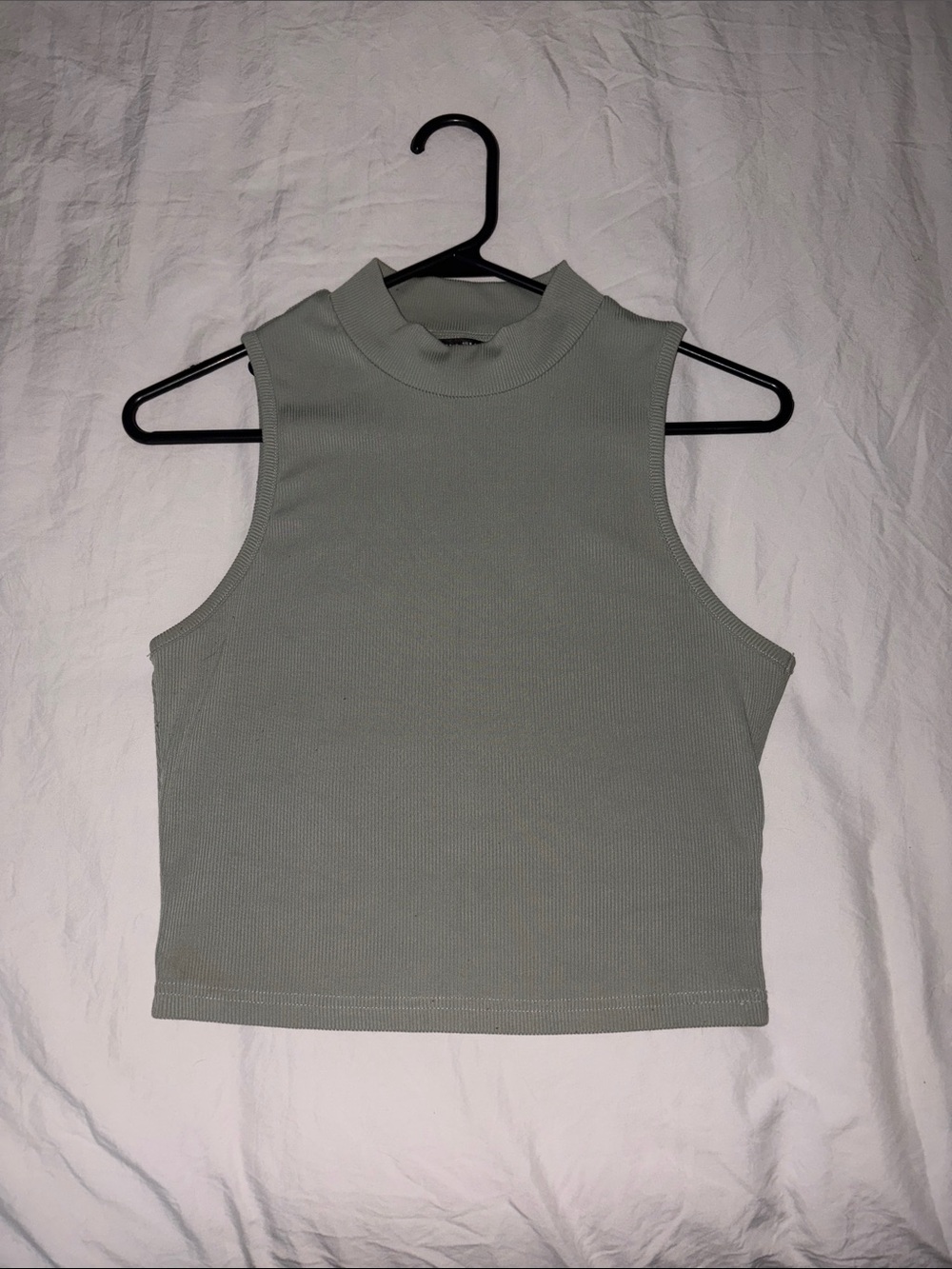 Sleeveless Mock Neck Crop Top - Sage Green